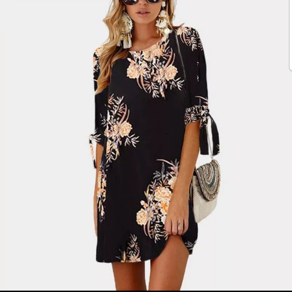 Dresses & Skirts - Floral Print Black Chiffon Dress Size XL